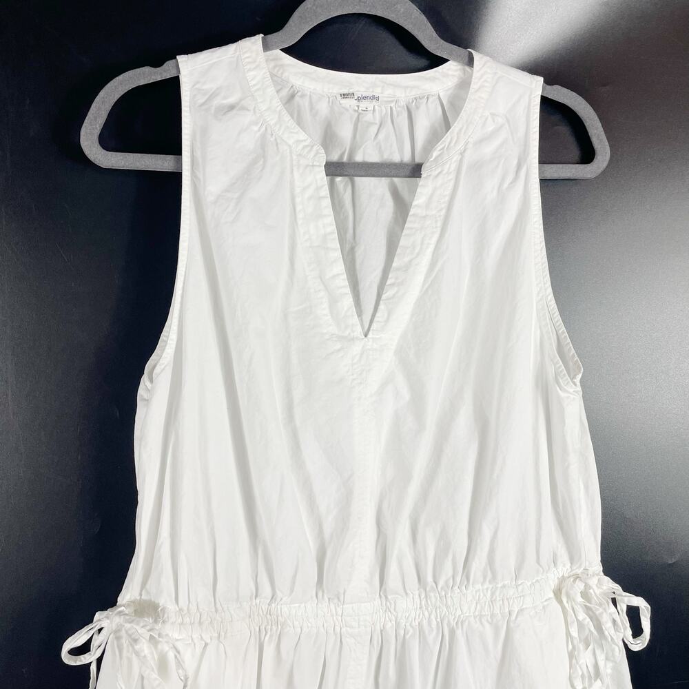 Splendid Chase Cotton Poplin Dress White Mini Drawstring Waist Sleeveless Sz L‎ - Picture 5 of 11